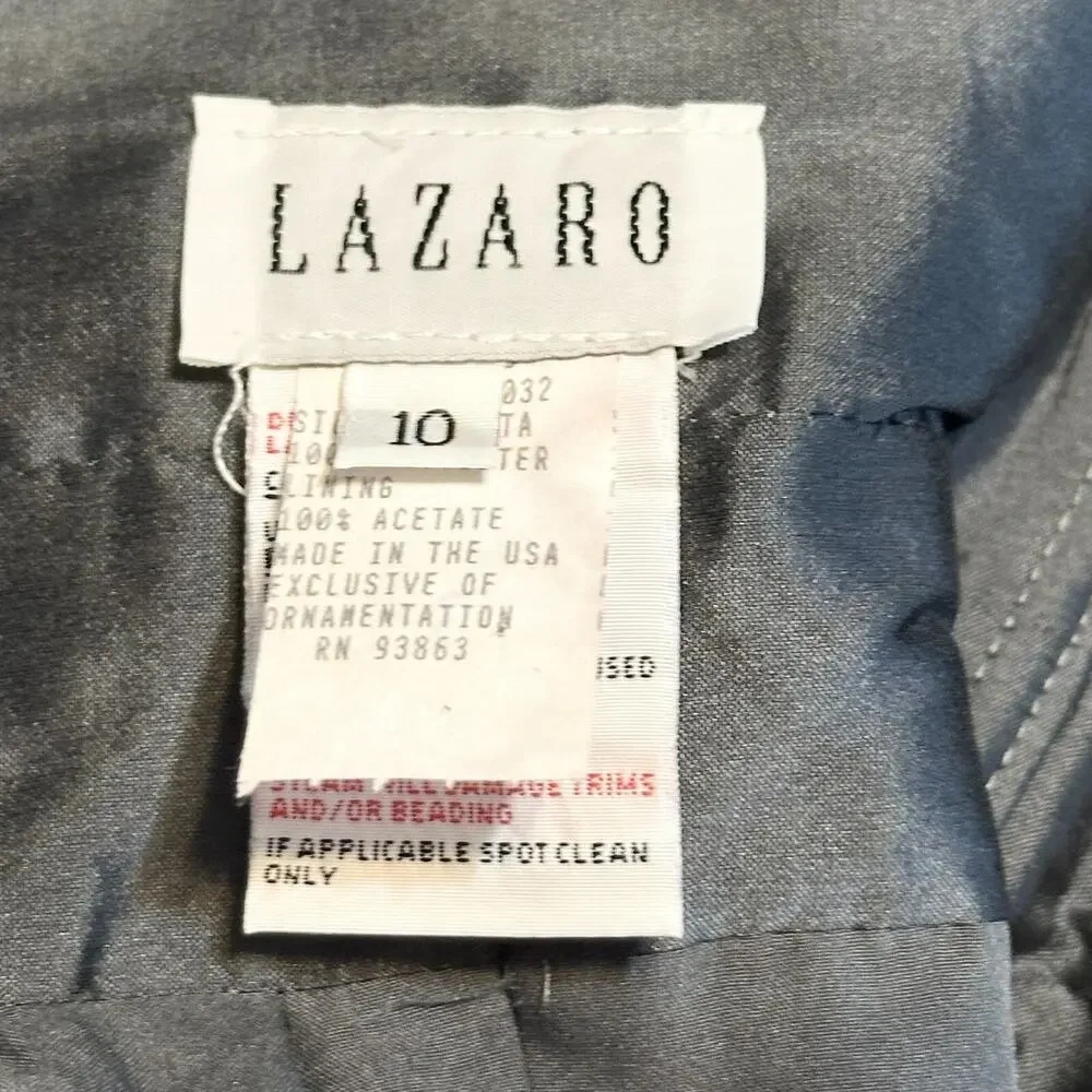 Vintage LAZARO Sleeveless Cocktail Dress Sz 10 Satin Jeweled Wedding Pewter Gray - Picture 4 of 15
